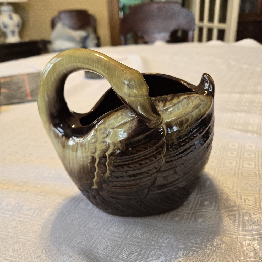 Beautiful Norcrest swan bowl flower vase brown and cream E789 never used - Picture 5 of 12